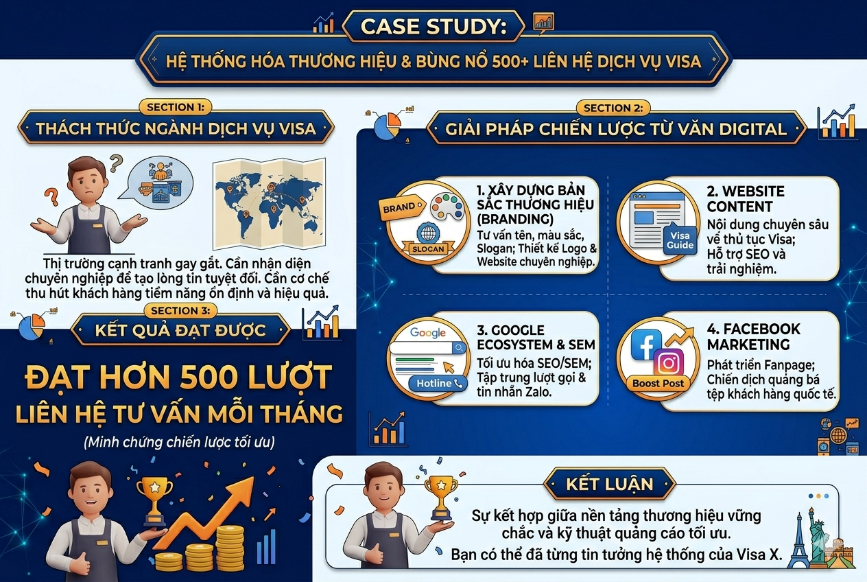 Case Study: Bùng nổ 500+ lượt liên hệ mỗi tháng cho hộ chiếu, dịch vụ Visa 1